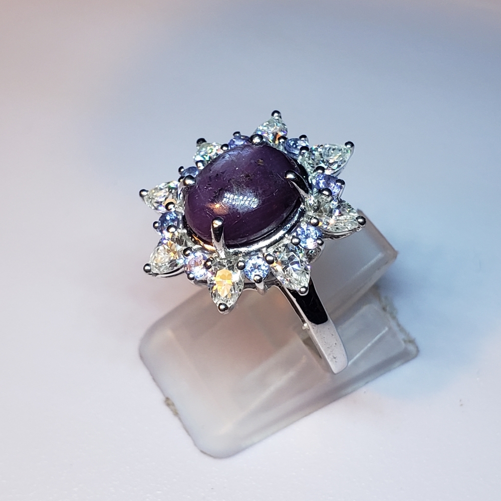 Rare Indian Star Ruby, Moissanite &TanzaniteStar Burst Ring - Picture 4 of 10